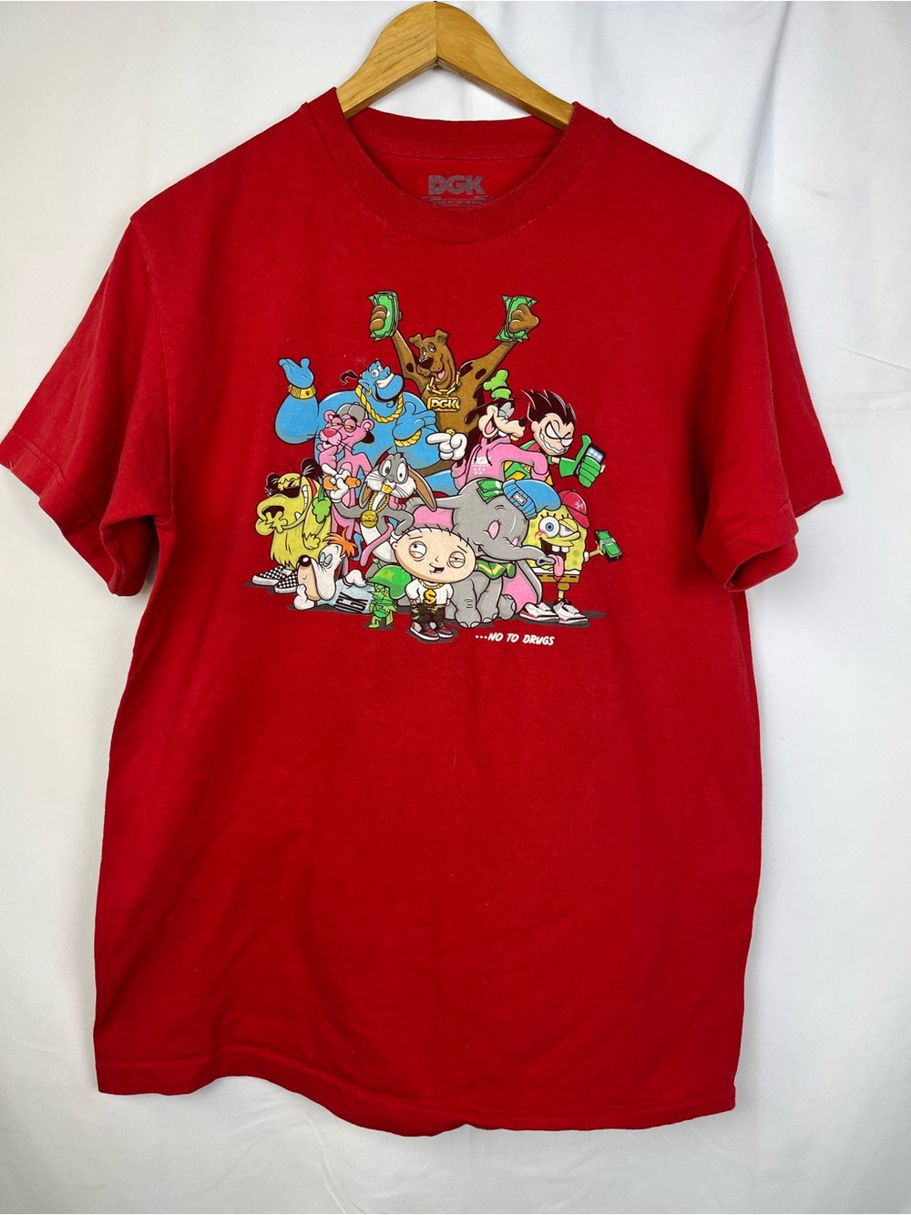 DGK Skateboards Say No To Drugs T Shirt Mens M Cartoon‎ Red Parody Family Guy